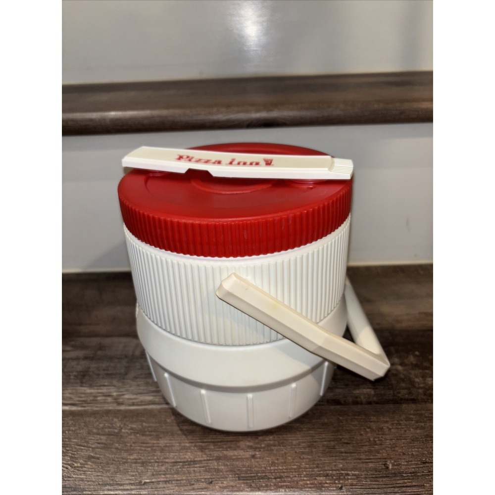 Rare Retro Vintage Pizza Inn Thermos Little Skotch Jug Red White W/Handle